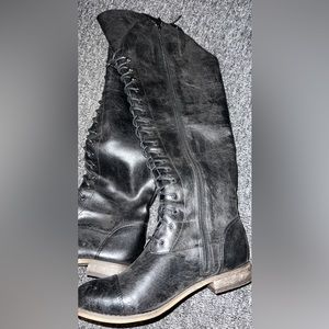 Aldo Over the Knee Boot. Black leather, size 7, no need to tie. Full length zip.